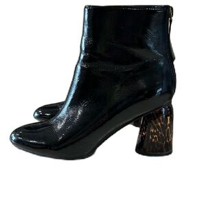 Glamorous Unique Cone Heel Sz 6 EU 37 Black Faux Patent Leather Booties Glam
